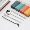Set di posate portatili in acciaio inox con custodie in blu verde arancione e giallo - Tipo A Argento