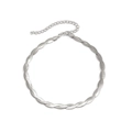 Detail of silver twisted herringbone chain with lobster clasp and adjustable extender - Silver Bracelet