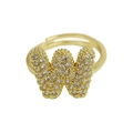 Chubby bubble initial W open ring in gold plated finish with pavé cubic zirconia - Adjustable Open / Gold-W