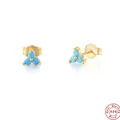 S925 sterling silver gold plated lucky clover stud earrings with blue turquoise stones - Clover Stud Earrings / Gold & Turquoise Blue