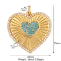 Golden heart pendant with turquoise beads and zircon border, 25mm DIY charm - L266548-Gold Radiant Blue Stone Heart