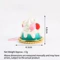 Artificial cake dessert model with blue cream base, berries and hanging strap decor - White Cream + Peach Cubes