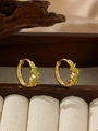 Gold plated titanium hoop earrings featuring yellow-green zircon stone inlay - ZHE1535 Style - Pale Green Rhinestone / 18K Gold