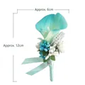 Elegant teal blue calla lily wedding boutonniere with rhinestones and ribbon - Teal Blue