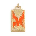 Gold-plated Lovers Tarot card pendant with orange enamel and cubic zirconia stones - M070392-Neon Orange