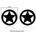 Black stainless steel star and moon stud earrings with 8mm circular design for women - Pentagram / Black