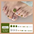 Press-on toenails JY042-X featuring dark grass green, cow print, and nude apricot colors - JY042-X Brown Green Cow Print