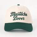 Vintage adjustable baseball cap featuring Mustache Lover embroidery in beige and green - One Size / Cream/Dark Green