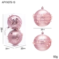Pink Christmas ornaments set with glitter stripes and pearls in a clear display box - Pink Pearl Glazed Ball (2 Pcs/Box)
