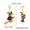 Halloween witch and black cat asymmetric dangle earrings with gold star hooks - Witch & Black Cat(ER24Y0403)