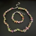Detail view of multi-color natural gemstone chips necklace and bracelet jewelry set - Bracelet / Colorful Crackle Quartz