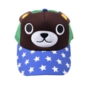 Kids cartoon bear baseball cap with blue star brim and breathable green mesh back - Blue Bear-Baseball Cap