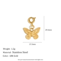 Detailed view of 18K gold plated stainless steel butterfly pendant with dimensions - Butterfly Pendant - Gold