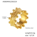 Detail of 18K gold plated stainless steel wide ring with sphere and textured finish - US 6 / Gold