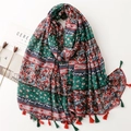 Bohemian bloemen strand sjaal met kwastjes en vintage patchwork print op lichte stof - Retro Patchwork Bloemenstijl(SL2305-014) / 180*85CM