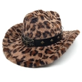 Détail du chapeau de cowboy en peluche léopard avec bande cuir et boucle tête de taureau - M (56-58cm) / Couronne Droite Marron Clair