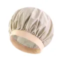 Detail of elastic pink knit band and beige satin waterproof sleep cap with fine stitching - One Size / Khaki