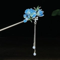 Klassische chinesische Haarnadel mit blauen Emaille-Blüten und Perlen-Quasten - Blau Farbverlauf Emaille Blume Künstliche Perle Quaste (0456)