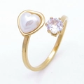 Verstellbarer Ring mit 18k Vergoldung, Herz-Perle und rundem Zirkonia-Stein-Besatz - Einheitsgröße (Einstellbar offen) / Herz Perle Offen Zirkon Stil (KR113071-SP)
