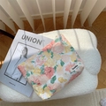 Floral cotton makeup bag with pink flower pattern and woven logo in vintage style - Yellow Peony