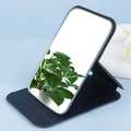 Specchio da trucco pieghevole portatile con custodia in pelle PU nera e supporto regolabile - Nero
