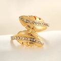 Adjustable golden leaf ring featuring shimmering micro-pave zircons on white silk - Adjustable Open / 18K Gold Plated Feather White Zircon