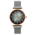 Orologio moda donna con cassa oro rosa, quadrante foglia e cinturino magnetico - Argento