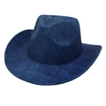 Classic dark blue denim cowboy hat with textured weave and wide brim for men and women - One Size / Blue 2 (Dark Blue)