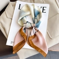 Elegant silk scarf with floral ginkgo pattern in pink and blue for women fashion - 70*70cm / Yellow Edge