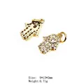 Golden Hamsa Hand pendant with white zircons for jewelry making, 9x13x2mm size - Style 8 Hamsa Hand