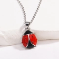 Cartoon ladybug necklace with red and black enamel pendant on silver chain - Style 2 Platinum 14mm