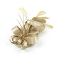 Elegant champagne gold fascinator headband with satin loops and delicate feathers - Gold
