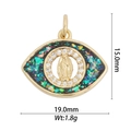Close-up of 18k gold plated evil eye pendant with Virgin Mary relief and colorful inlay - DZ-949/Eye Shaped Multicolored Glitter Virgin Mary