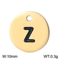 Polished golden 10mm stainless steel round charm pendant featuring black letter Z - Letter Z Gold (KLJ1403-Z)