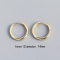 Polished S925 silver hoop earrings in gold finish with 14mm inner diameter - 14mm / Gold