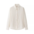 Elegant white jacquard long sleeve blouse with textured vertical stripes for women - S / Milky White