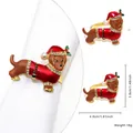 Christmas dachshund napkin ring with red enamel and crystals, 4.6cm size for festive table - Dachshund Style 56