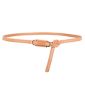 Minimalist light brown PU leather skinny belt for women with polished metal ring buckle - Camel