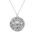Silver Aztec coin necklace featuring vintage skull pendant for men in retro style - Aztec Style Skull Coin Necklace (2412) / Antique Silver