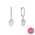 S925 sterling silver U-shaped hoop earrings with baroque pearls in a classic retro style - Style #5 / White Gold