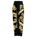 Women's black and gold baroque print high-waisted maxi skirt with waist tie - One Size / Single Beach Sarong