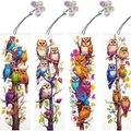 Set di 4 segnalibri 5D fai da te per diamond painting con gufi e ciondoli a farfalla colorati - Illustrazione di Gufo Colorato (SQ-189) / Set di 4 (Materiali Opzionali)