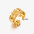 Gold adjustable feather ring in stainless steel with 1.7cm diameter open band - Gold Ring 154