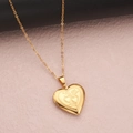 Golden heart-shaped locket necklace with floral engraving and slim cross chain - Gold Large Double Hearts (29*29mm)