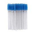 Disposable blue spiral eyelash brushes with clear crystal glitter handles for makeup - Crystal Handle Blue Bristles (50Pcs/Pack)