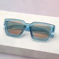 Modern thick square frame sunglasses in transparent teal with gradient lenses - Blue Frame Tea Lens