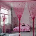 Detail of pink rose string curtain with floral tassels for room dividers and decor - Rose Red