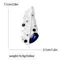 Spilla foglia argento con pietre blu e strass, misura 7,1cm x 3,1cm e peso di 16,9g - Blu / Base Argento
