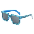 Blaue Pixel-Mosaik-Partybrille mit kariertem Rahmen und dunklen Gläsern für Partys - Blau Karierter Rahmen