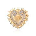Baroque style gold heart brooch with sparkling rhinestones and ribbon detail on white background - Baroque Vintage Gold Heart (C580-A)